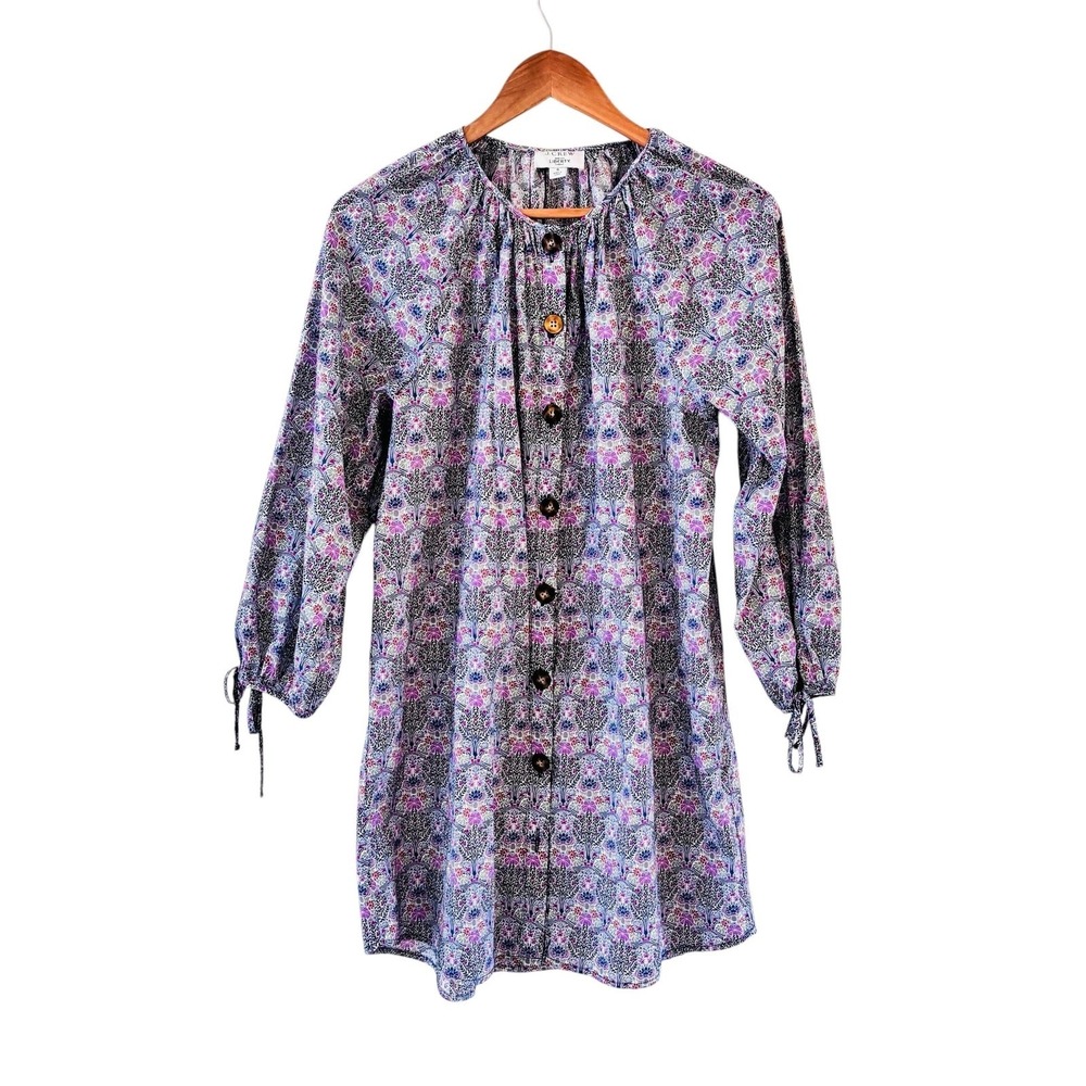 J Crew Liberty Print Floral Shirt Dress‎ Womens S Preppy Boho Beach Resort Ties